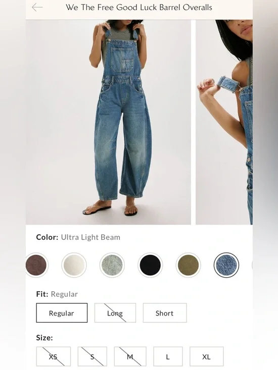 NWOT Free People We The Free Good Luck Barrel Overalls Ultra Light Beam - SMALL - Picture 7 of 11